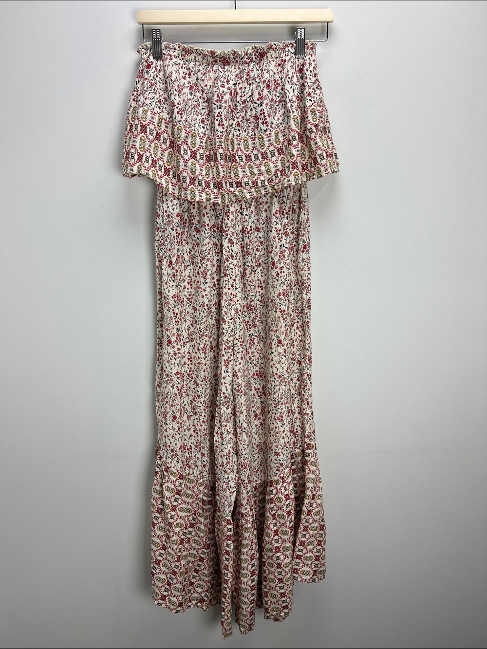 Japna Strapless Wide Leg Jumpsuit Bohemian Floral Boho Womens Small Festival